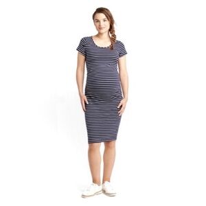 Isabel Maternity Striped Short Sleeve Shirt Dress. Size Medium. MIDI.